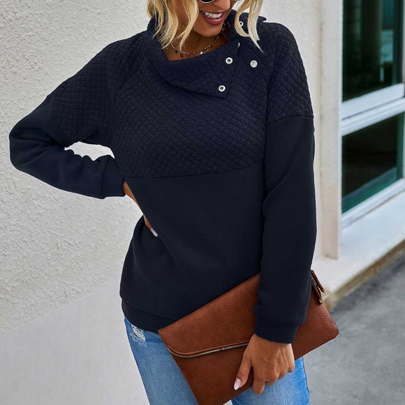 Blush Pink Quilted button neck detail pullover sweater - Picture 5 of 14